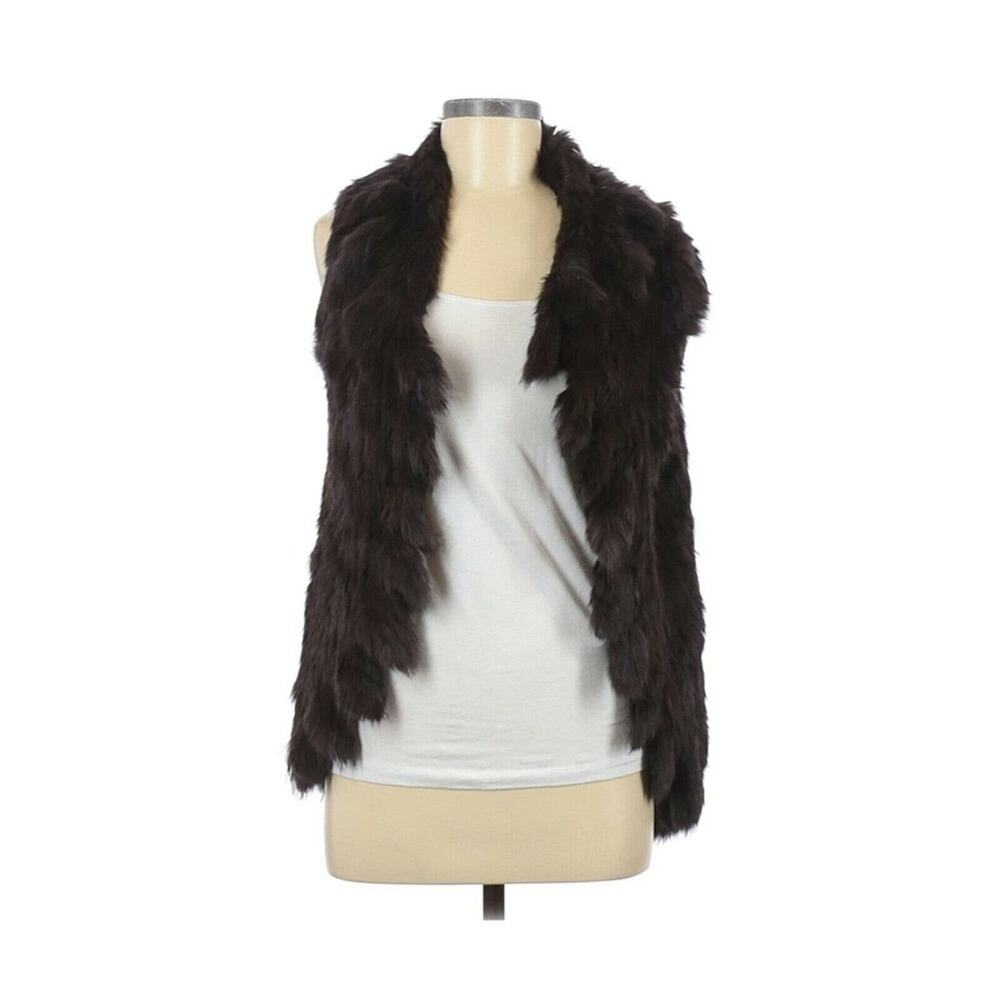 NWOT $355 Love Token Women's Brown Genuine Dyed Rabbit Fur Open Jacket Sz M
